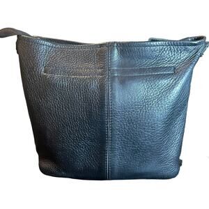 Vintage Duluth Trading black Pebbled Leather Saddle Sling Crossbody Shoulder Bag